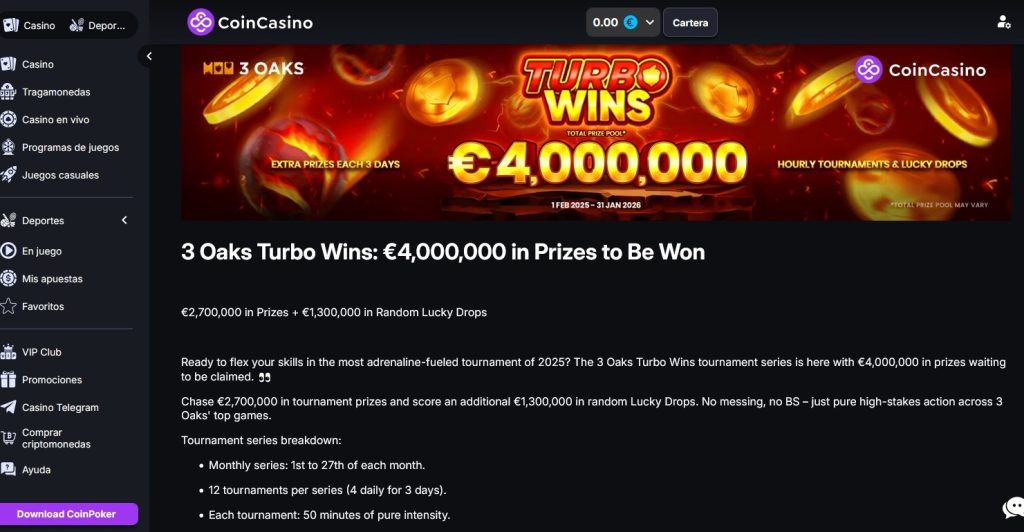CoinCasino Oaks Turbo Wins 4,000,000