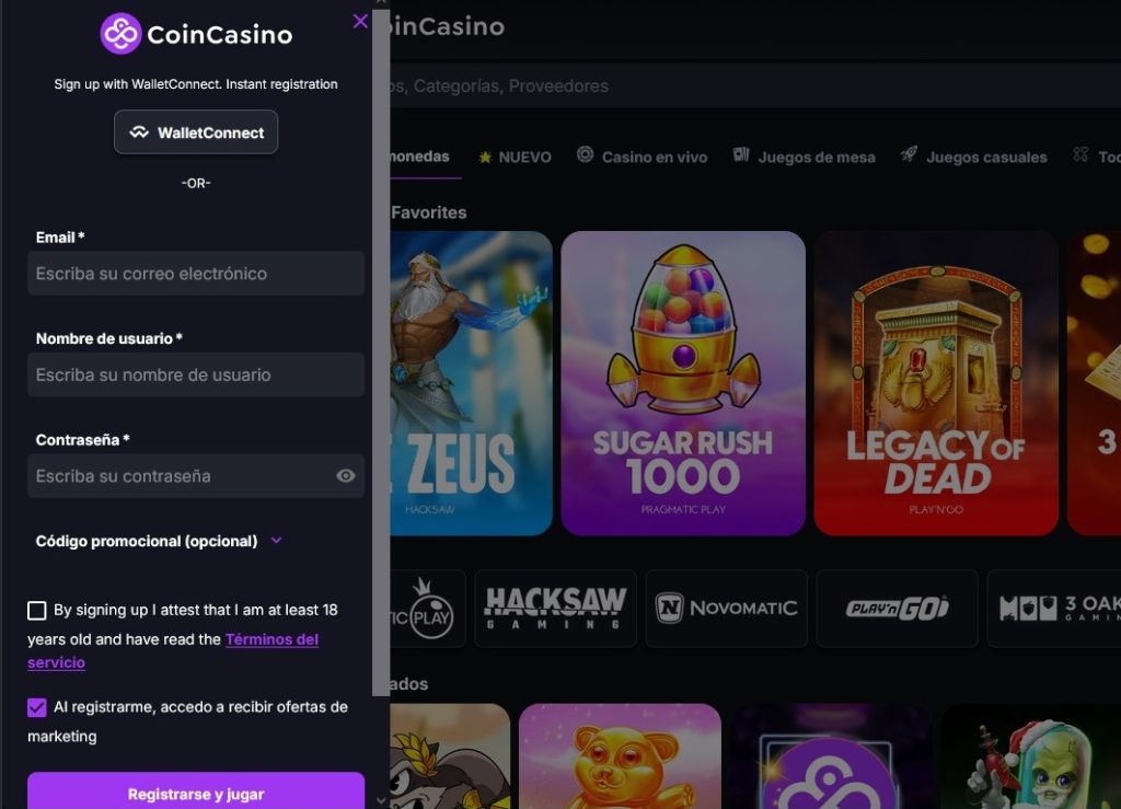 CoinCasino registrate
